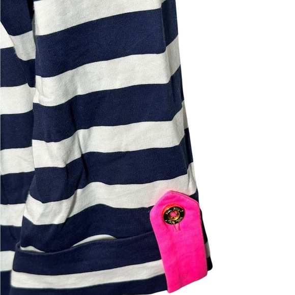 Lilly Pulitzer Linden Blue and White Striped Roll Sleeve Dress Size Large Cotton - Picture 3 of 6